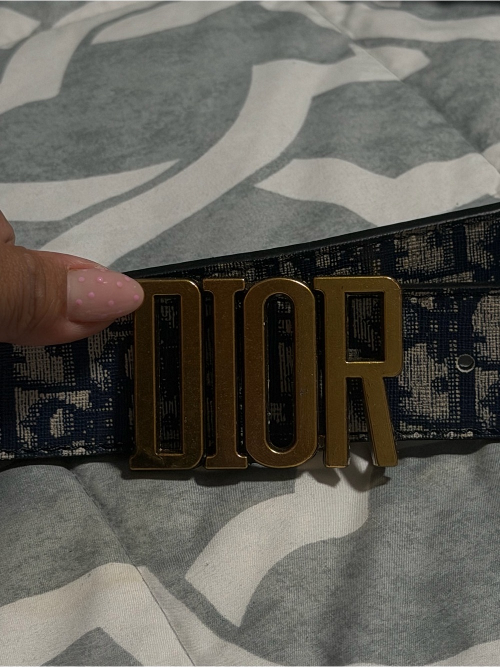 Dior Logo Buckle Canvas Belt in Navy and Gold